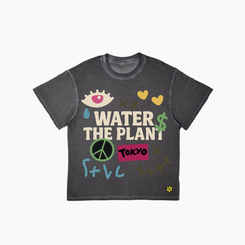 "PEACE BLOOM" Tee | Washed Black